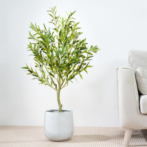Decorative Artificial Olive Tree with Plastic Planter and Artificial Moss 100cm