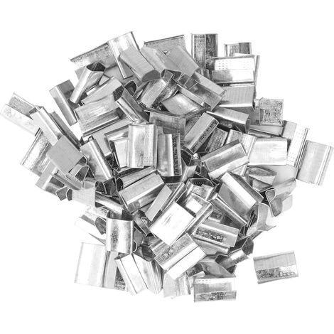 Lot de 500 g de joints de cerclage en métal, clips de cerclage en acier galvanisé, joints ouverts, clips de cerclage pour emballage de cerclage en polyester, clips de serrage 25 x 16 mm (1/5)