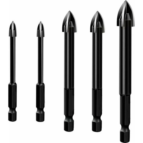 Fliesenbohrer, 5-teiliges Glasbohrer-Set, verschiedene Größen 3/4/5/6/7 mm, Bohrer-Set mit Wolframkarbidspitze für Keramikfliesen, Beton, Kunststoff (1/5)