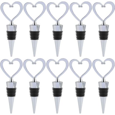 Lot de 10 bouchons réutilisables pour bouteille de vin, champagne, prosecco, bière, spiritueux (forme de cœur) (1/4)