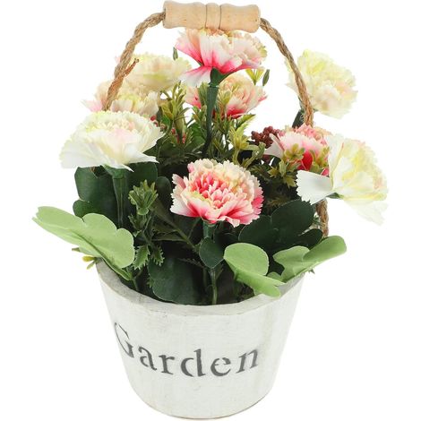 Plante Artificielle Décorative en Pot en Bois et Tissu de Soie, Ornement de Fleur Fausse Réaliste et Compacte, pour Table Basse Cuisine (1/5)