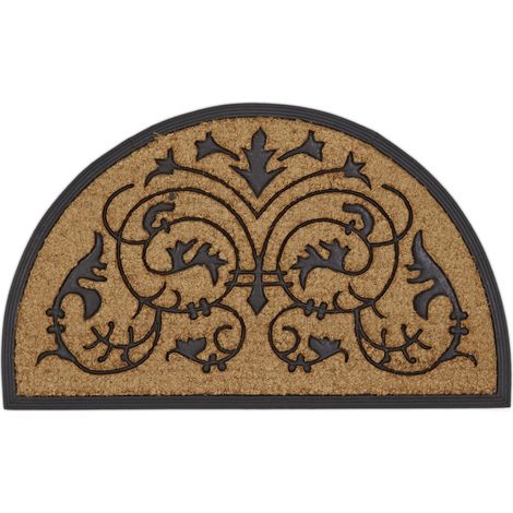Zerbino decorativo floreale interno esterno 90 x 60 cm protezione pavimento antiscivolo in fibre di cocco marrone 130003116