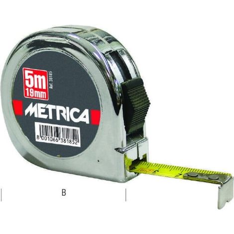 Mètre Ruban de Poche Chrome METRICA - Boitier Metallique Compact avec Clip Ceinture - Retour Automatique - 2m x 13mm - Artisans BTP