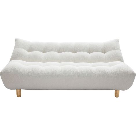 Divano letto scandinavo 3 posti in tessuto effetto lana bouclé bianco e legno chiaro YUMI (1/5)