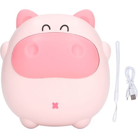Chauffe-mains forme cochon cartoon, 2 niveaux de chaleur, recharge USB, veilleuse rose (1/5)