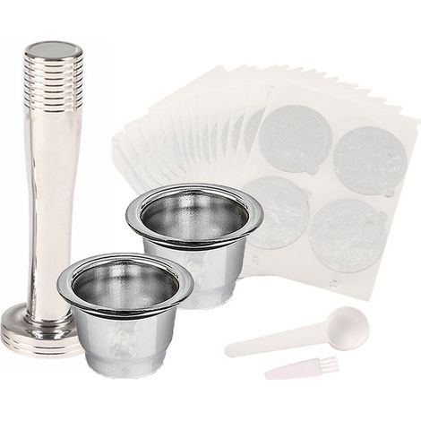 Capsules Espresso Réutilisables - Acier Inoxydable - Compatible Machines Nespresso - 37 x 23 x 25 mm - 4 à 5 g - Lot de Capsules + Couvercles (1/5)