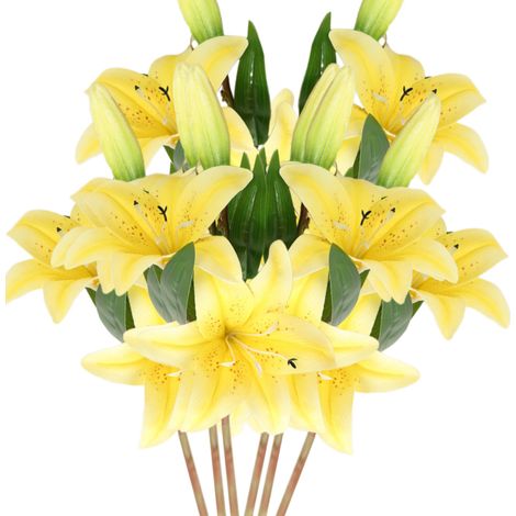 Fleur Artificielle Lis - Hauteur 41 Cm - Diamètre Fleur 15 Cm - Tige Unique avec 2 Fleurs et 1 Bouton - Matériau PU - Lot de 6 (1/5)