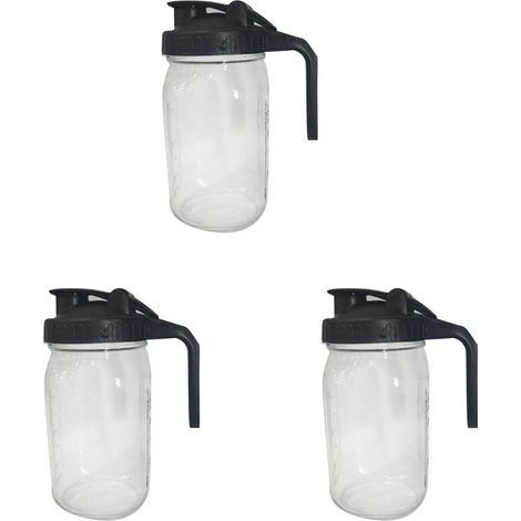 3X Bocal Mason de 32 Oz avec Couvercle à Bec Verseur - Pichet en Verre avec Couvercle, Pichet à Lait Maternel, Joint pour Jus, Lait, Café, Thé,