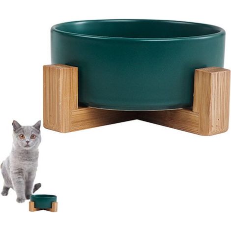 Gamelles en céramique pour animaux de compagnie - Avec support en bois antidérapant - Gamelle à ouverture droite et support - Gamelles en céramique pour chats - Gamelles avec support antidérapant - Ve (1/5)