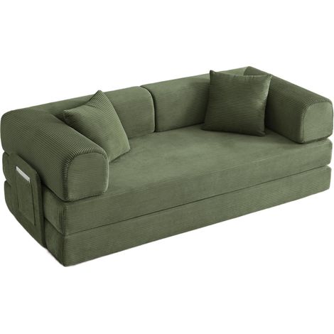 Sofá cama plegable verde de espuma con estructura de acero y 2 cojines (1/5)