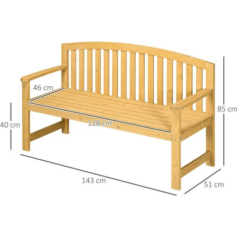 Banc de jardin 2 places en bois, résistant aux intempéries, avec dossier, charge maximale 240 kg, 140 x 50 x 85 cm, orange (1/5)