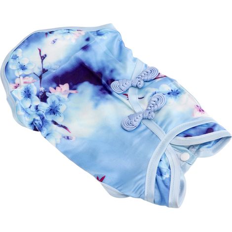 Costume Qipao pour chien, Cheongsam, gilet en satin fleuri avec nœud chinois pour petits chiens (PetXS) (1/5)