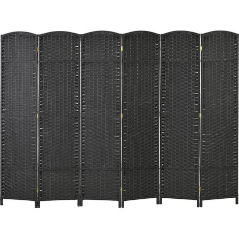 HOMCOM Divisorio di Ambienti Pieghevole a 6 Ante Intrecciato 240x170 cm Nero