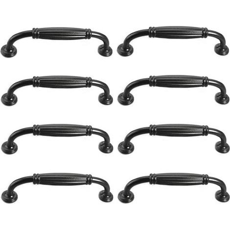 Set di 8 maniglie per ante di armadi vintage europee, pomelli antichi per cassetti di cucina e camera da letto, interasse fori 96 mm, colore nero. (1/5)