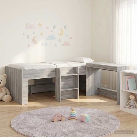 Estructura de Cama con Escritorio 2 uds. Sonoma gris (1/5)