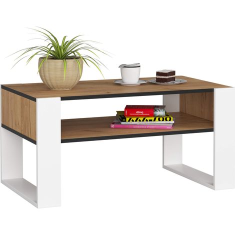 Mesa de centro AKORD DOMI Roble Craft 92 cm con patas en color Blanco 92x53x45 cm
