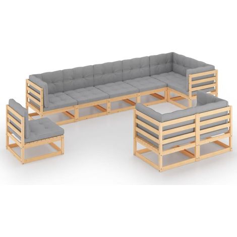 9-tlg. Garten-Lounge-Set mit Kissen Massivholz Kiefer vidaXL