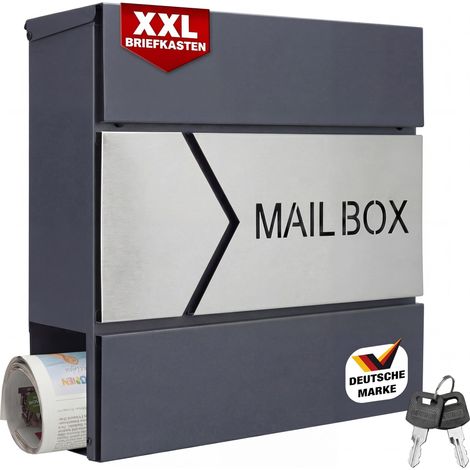 MONZANA® Letter Box Wall mounted Post Box Anthracite and Stainless Steel Modern Design Weatherproof Outdoor Wall Mounted Letterbox with Newspaper Holder, 2 Keys, Stylish Functional Post Box Mailbox (1/5)