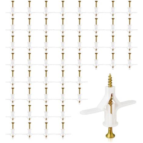 50 Chevilles à Expansion Forme Avion pour Placo, Béton Creux et Briques - 50 Ancres Plastique + 50 Vis - Fixation Murale pour TV, Étagères, Rideaux (Charge Max 50kg) (1/5)