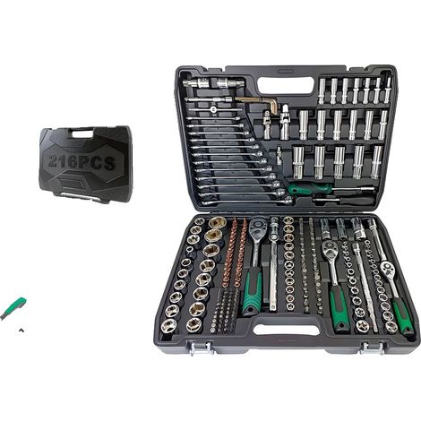 Jeu d'outils de mécanicien, 216 pièces, cliquet à 24 dents, prise antidérapante (1/5)