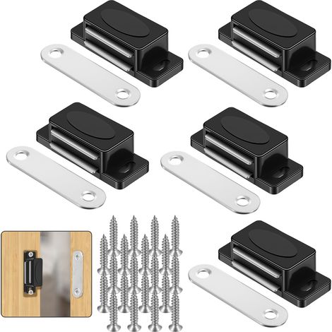 Lot de 5 loqueteaux magnétiques noirs - Pour porte d'armoire, portes, meubles, tiroirs (1/5)