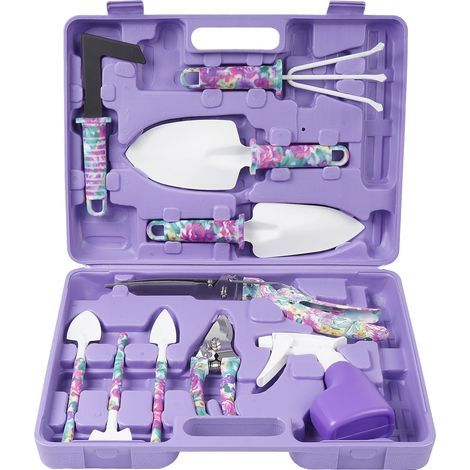 Ensemble de 10 outils de jardinage, comprenant une pelle, un râteau, un coupe-mauvaises herbes, un pulvérisateur et des outils de bricolage de jardinage avec étui de transport. (1/5)