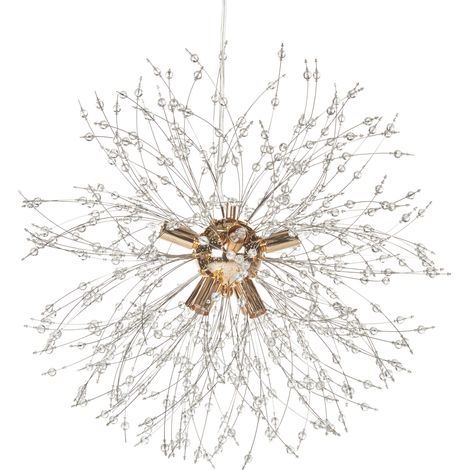 Lámpara de techo de metal dorado transparente 192 cm 8 cuentas vidrio Torola