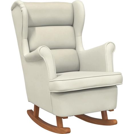 Maison Exclusive - Schaukelstuhl Ohrensessel Creme Samt und Massi (1/5)