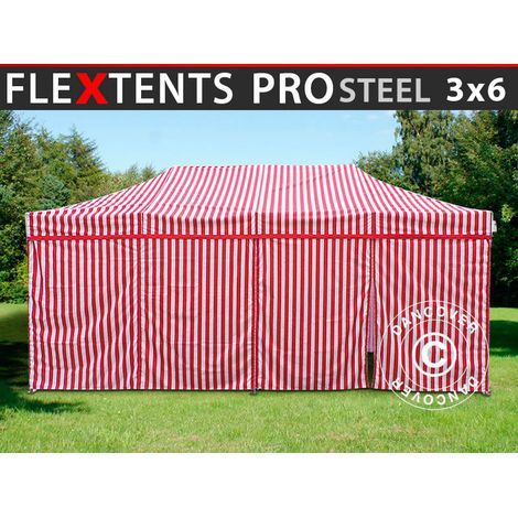 Pop up gazebo FleXtents PRO Steel 3x6 m Striped, incl. 6 sidewalls