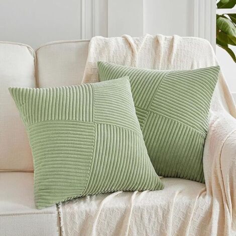 BUNTHAUS Lot de 2 housses de coussin décoratives avec fermeture à glissière cachée, 45x45 cm, vert haricot, pour salon, chambre.