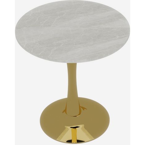 Runder Couchtisch 70 cm in weißer Marmoroptik mit goldfarbenem Gestell MODENUIT (1/5)