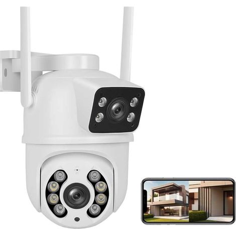 Caméra IP de sécurité sans Fil 4K PTZ WiFi 4MP à Double Objectif et Double écran, détection Humaine par IA for l'extérieur(ADD 32G) (1/5)