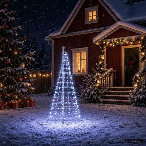 vidaXL Árbol de Navidad con luces, estacas y mástil 180 cm 200 LED (1/5)