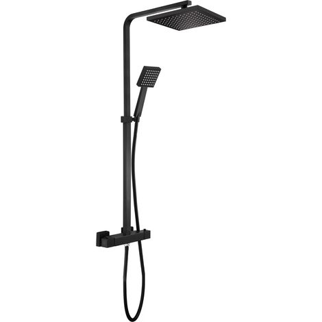 Designer Duschsäule Serie "Park" Höhenverstellbar mit Regendusche, Thermostat und Handbrause schwarz (1/4)