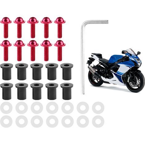 10pcs boulons de pare-brise de moto rondelles d'écrou kit de montage de carénage de moto universelrouge