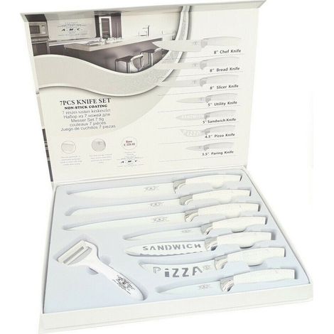 TrAdE Shop Traesio - Set 7 Coltelli Da Cucina In Acciaio Manico Antiscivolo Piu Pelapatate White - (1/3)