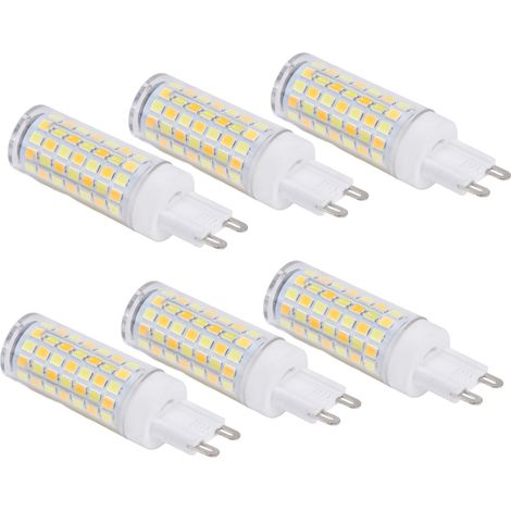 Lot de 6 ampoules LED G9 9W 220V à intensité variable, blanc chaud doux, pour lustres, plafonniers et appliques murales. (1/5)
