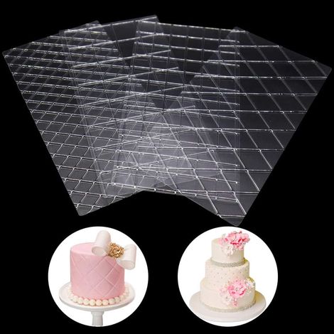8 Tapis empreinte fondant, plastique transparent alimentaire, motif dentelle losange, outil décoration gâteau, pâtisserie maison (1/5)