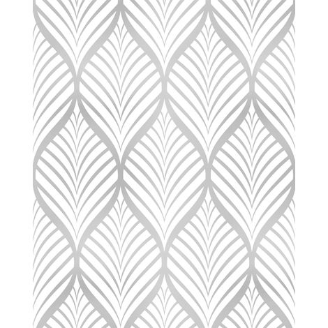 Papel pintado autoadhesivo con un moderno estampado geométrico minimalista, de 44,5 x 300 cm, apto para muebles o cocina (color plata). (1/5)