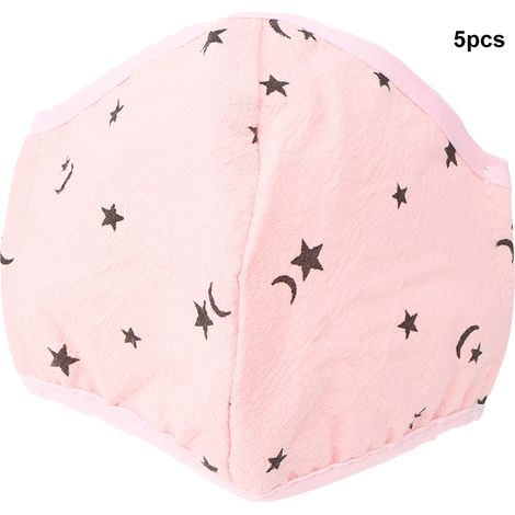 Lot de 5 masques de protection buque anti-buée, anti-poussière, lavables et respirants pour enfants (rose). (1/5)