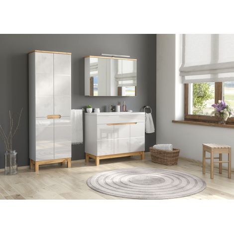 Ensemble complet salle de bain avec meuble vasque 100 cm + 2 éléments - Cintra White - Livraison gratuite