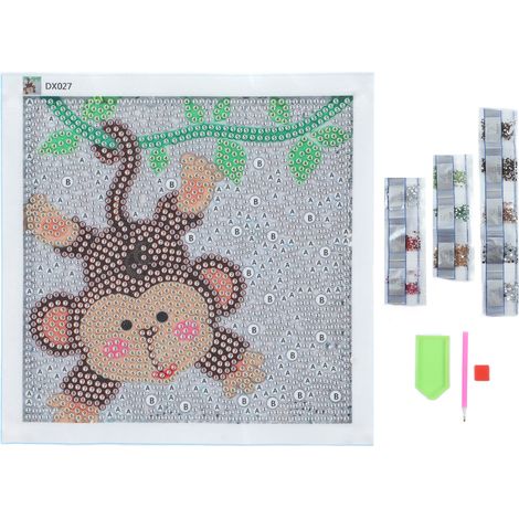 Rhinestone Painting Kit Shiny Cartoon Cute Monkey Pattern Simple Operation DIY 5D Painting Art 17x17cm (1/5)