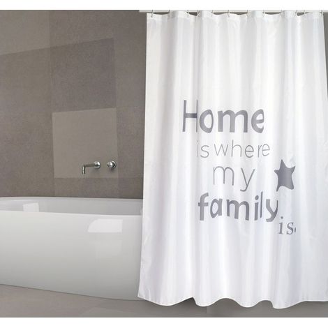 MSV Rideau de douche Polyester HOME 180x200cm QUALITE PREMIUM Gris & Blanc - Anneaux inclus (1/2)