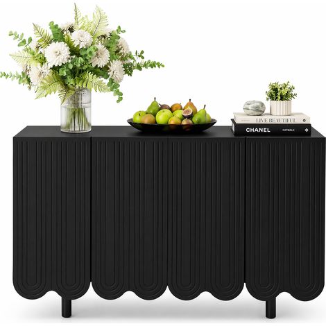 Buffet moderne 4 portes noir en MDF avec charnières amorties, portes sculptées en forme de goutte et grand espace de rangement - CHICFURN (1/5)