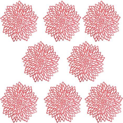Sets de Table, PVC Lot de 8 Sets de Table Tapis de table Décor Lavables Tapis de Sous-verres Isolants Creux Résistants à la Chaleur Tapis de Table en PVC Résistant, Rouge (1/5)
