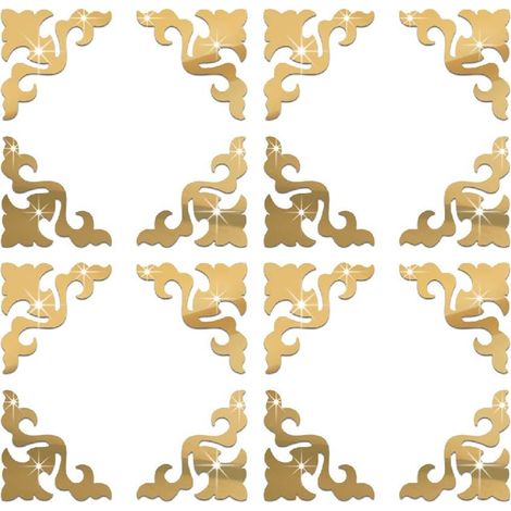 CCYKXA Filigrane Kunststoff-Spiegel-Wandaufkleber, Acryl-Möbeldekoration, goldene Wandtattoos, 10 x 10 cm, 16 Stück