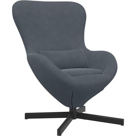 Fauteuil œuf gris foncé, 63 x 73 x 90 cm, velours. (1/5)