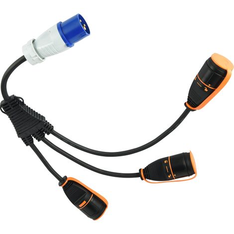 Electraline 46151 Splitter 3 Prese Schuko con Electralock Dotate di Meccanismo di Blocco che Impedisce Disconnessioni Accidentali, IP44, Cavo H07RN-F Input 3G2.5 - Output 3G1.5mm, Spina CEE, Nero (1/4)