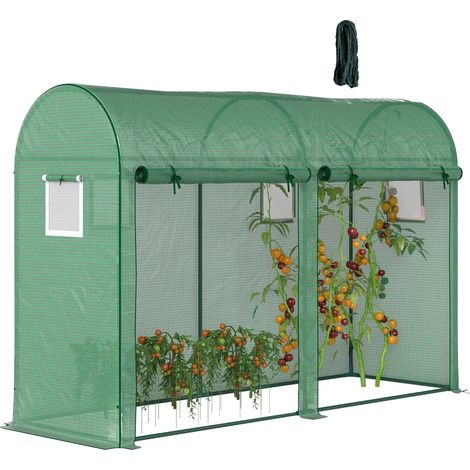 Invernadero tipo túnel, estructura de PE y acero, 300 cm x 100 cm x 200 cm, 4 ventanas, 2 puertas, impermeable. (1/5)