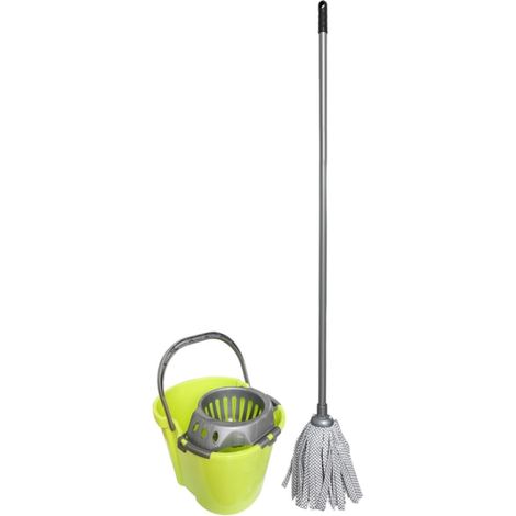 WILLY MOP SET CON SECCHIO DA 13Lt CON MANICO E STRIZZATORE + MOP IN VISCOSA E BASTONE IN FERRO 120 CM